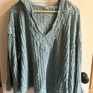 Free People Blue Hooded Sweater